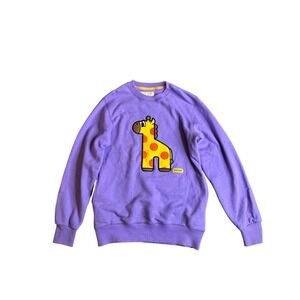 Pancoat Unisex Purple Giraffe Patch Crewneck Streetwear Sweatshirt Size Small